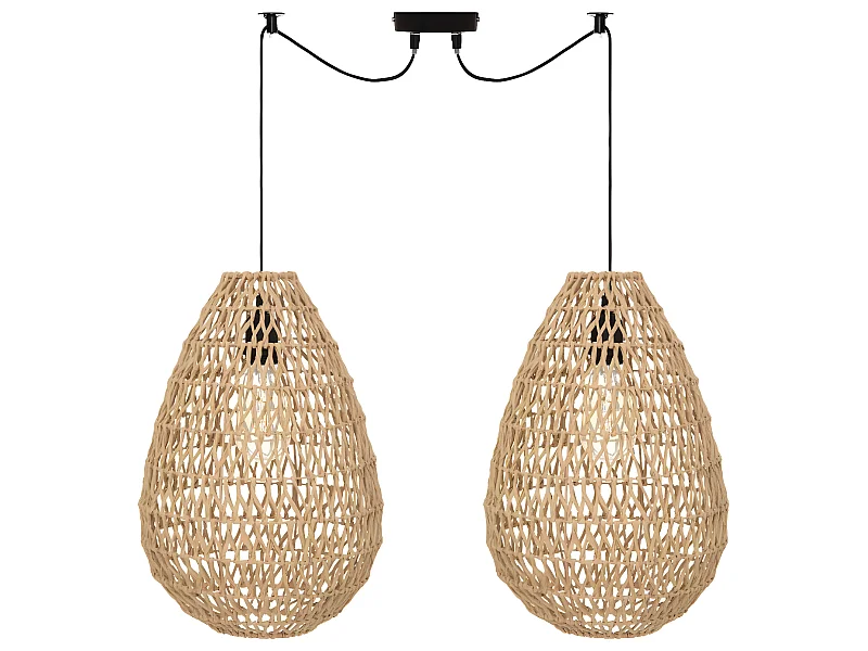 Lot de 2 lampes suspendues coloris beige et métal noir - diamètre  28 x hauteur 41 cm