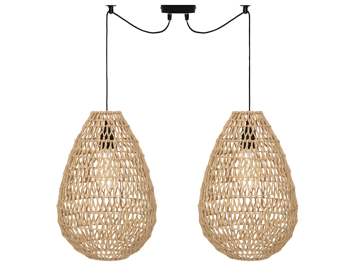 Lot de 2 lampes suspendues coloris beige et métal noir - diamètre  28 x hauteur 41 cm
