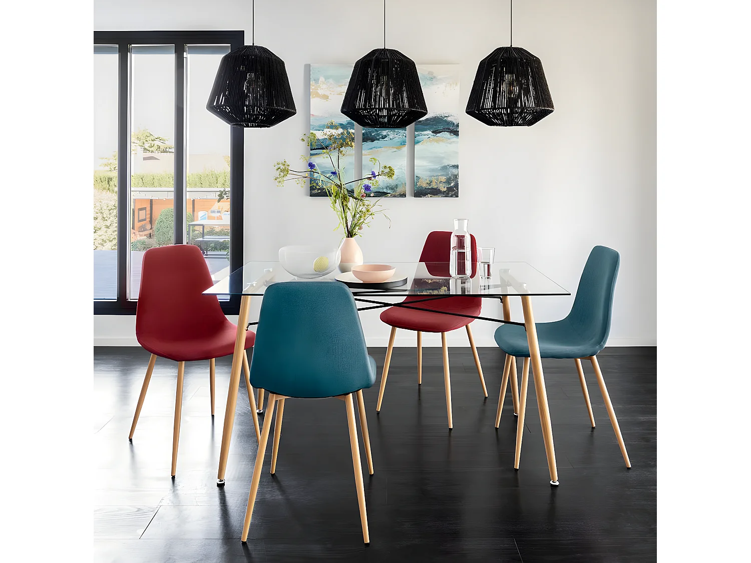 Lampe suspendue, Suspension luminaire coloris noir  et métal noir - D. 29 x H. 26,8 cm