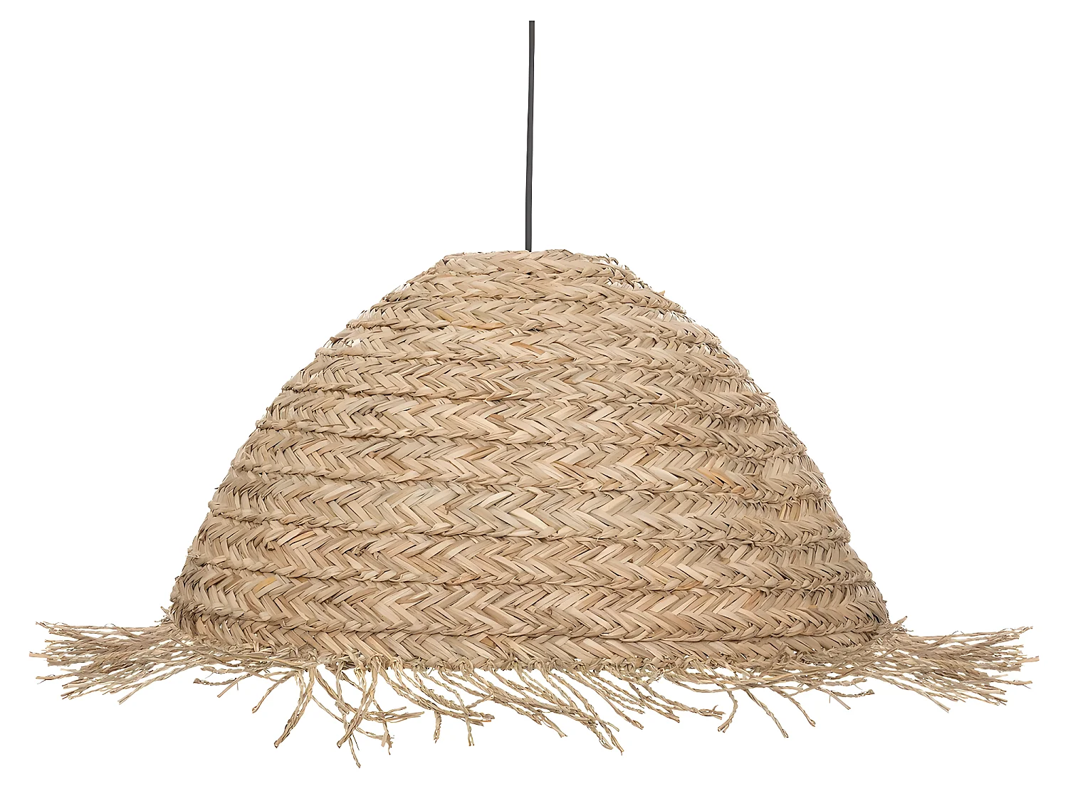 Lampe suspendue, Suspension luminaire coloris naturel et métal noir - D. 56 x H. 30  cm