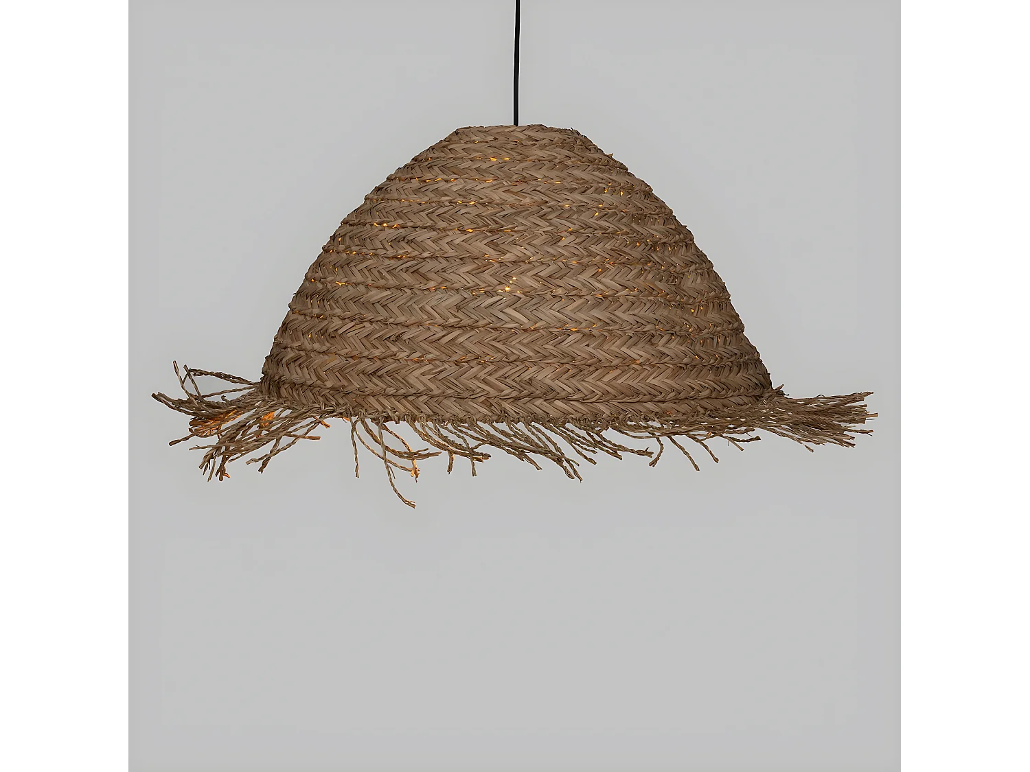 Lampe suspendue, Suspension luminaire coloris naturel et métal noir - D. 56 x H. 30  cm