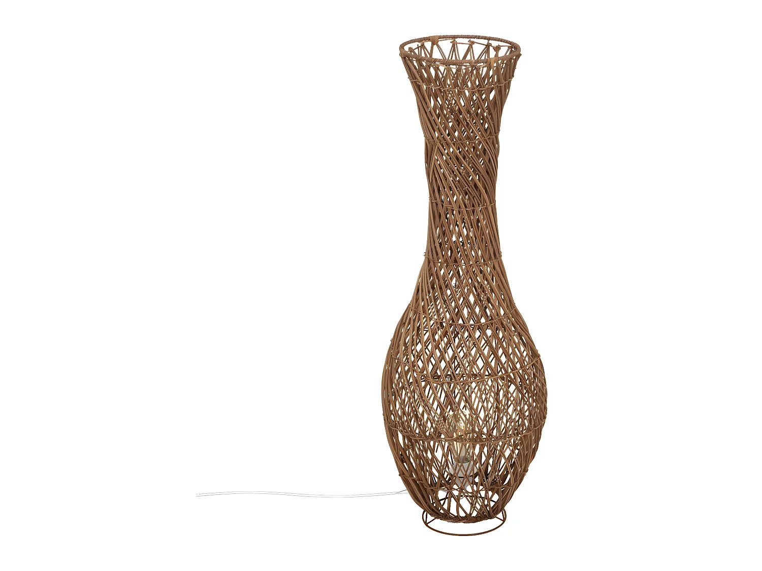 Lampadaire, lampe à poser en rotin tressé coloris beige  et métal noir