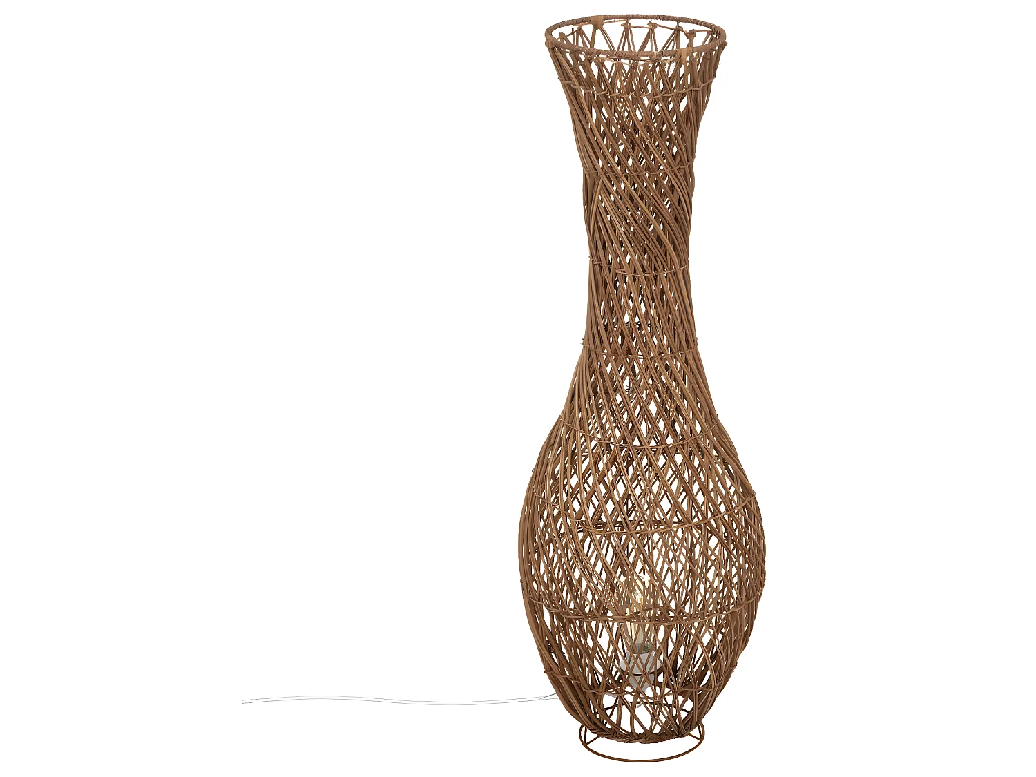 Lampadaire, lampe à poser en rotin tressé coloris beige  et métal noir