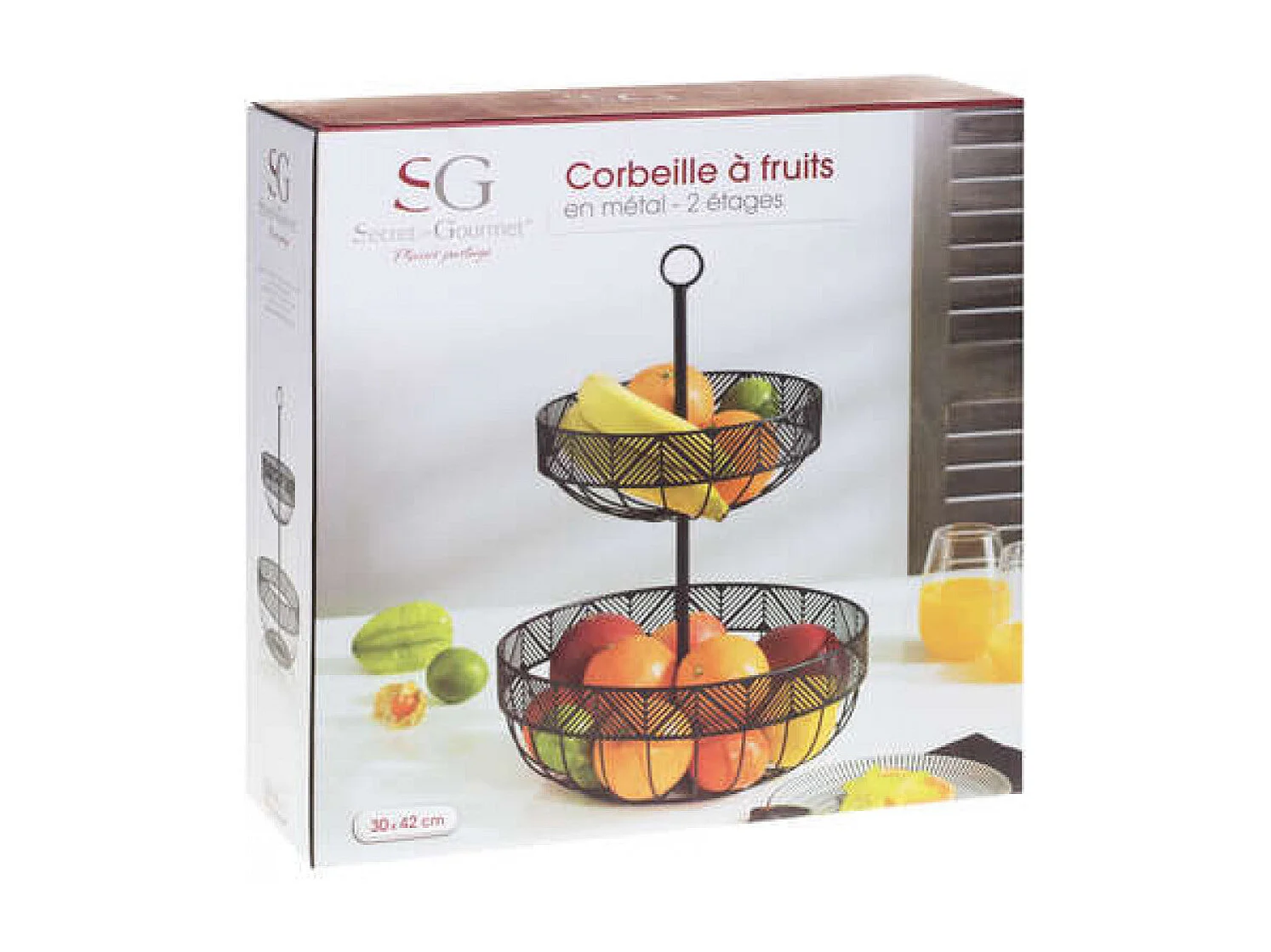 Corbeille à Fruits 2 Étages Métal "Frise" 42cm Noir