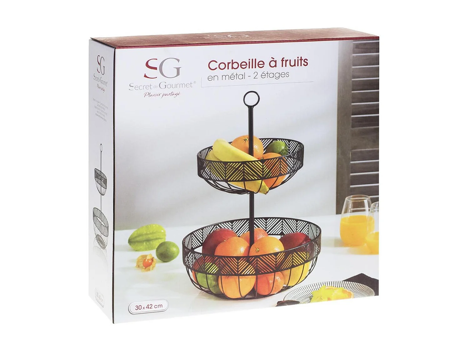 Corbeille à Fruits 2 Étages Métal "Frise" 42cm Noir