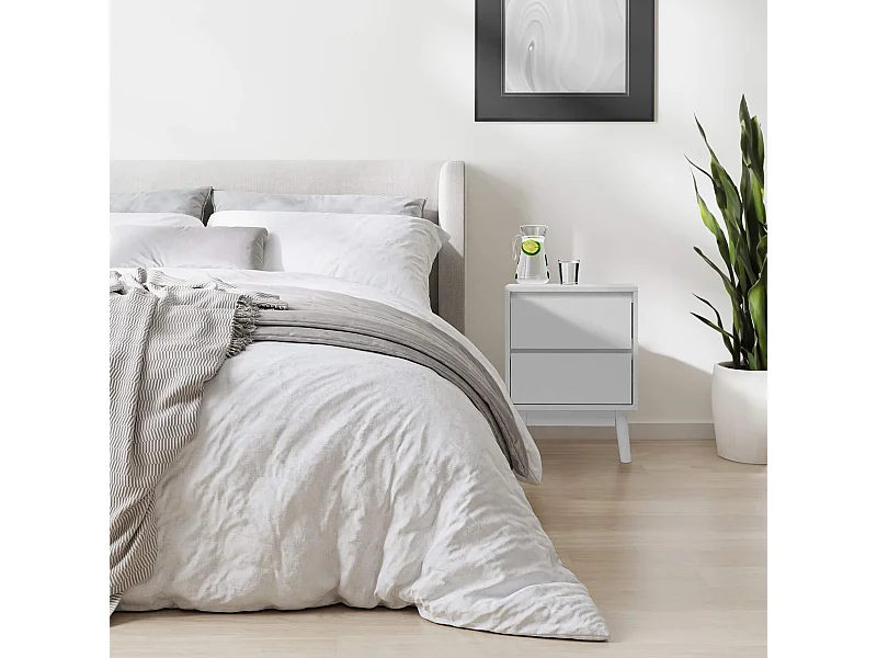 Table de Chevet 2 Tiroirs Polyvalente Blanc MDF Style Scandinave