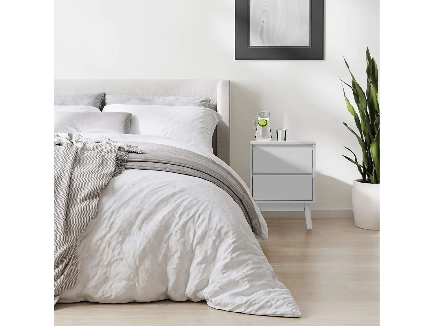 Table de Chevet 2 Tiroirs Polyvalente Blanc MDF Style Scandinave