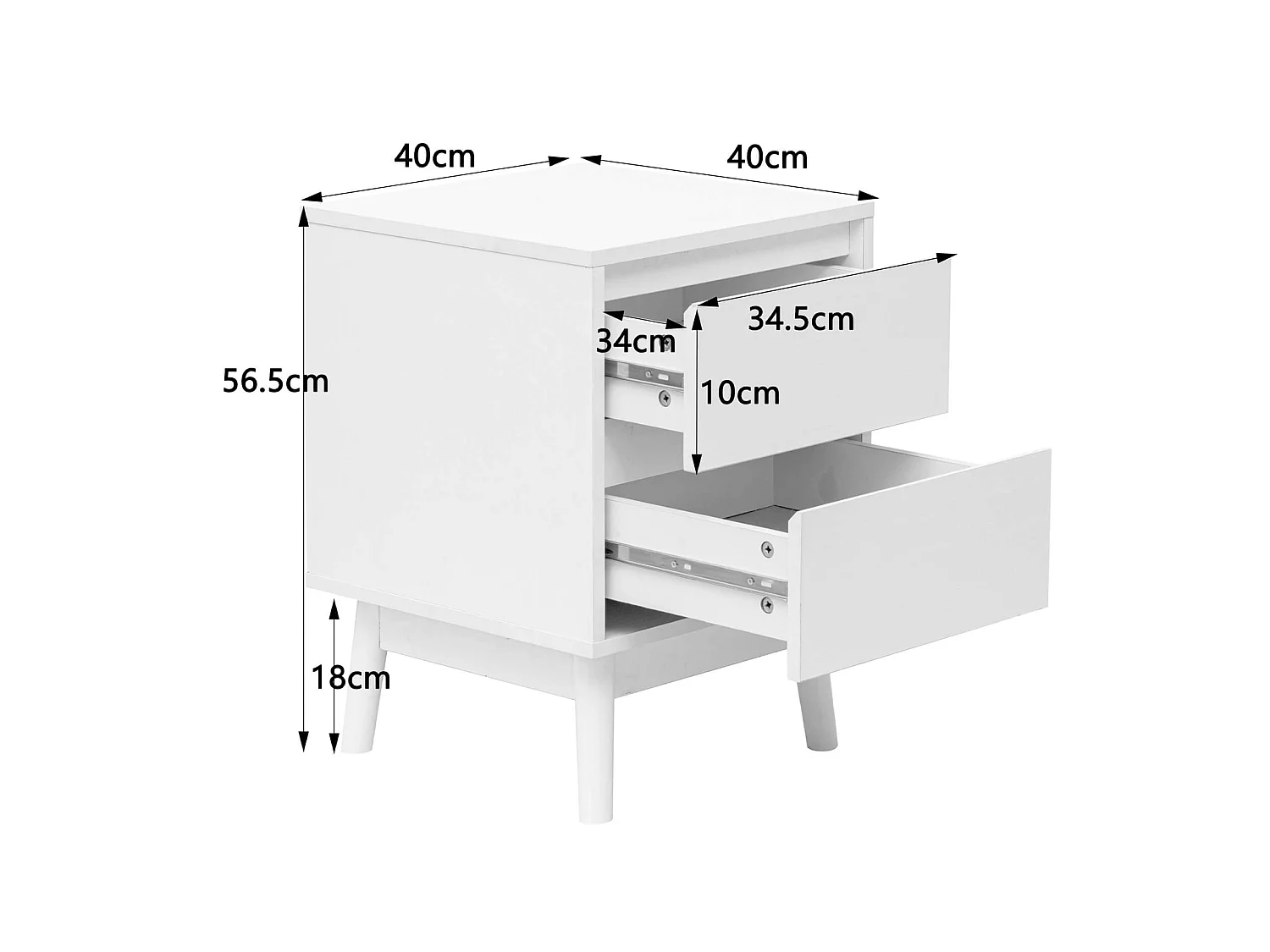 Table de Chevet 2 Tiroirs Polyvalente Blanc MDF Style Scandinave