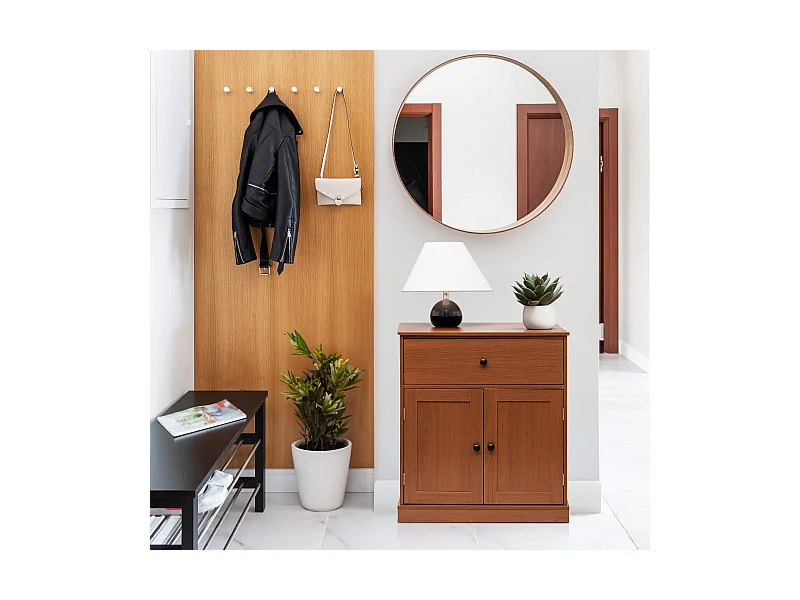 Armoire Polyvalente avec Tiroir 2 Portes Marron pour Salle de Bain Entrée Cuisine