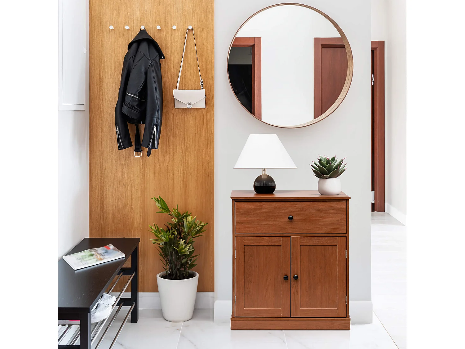 Armoire Polyvalente avec Tiroir 2 Portes Marron pour Salle de Bain Entrée Cuisine