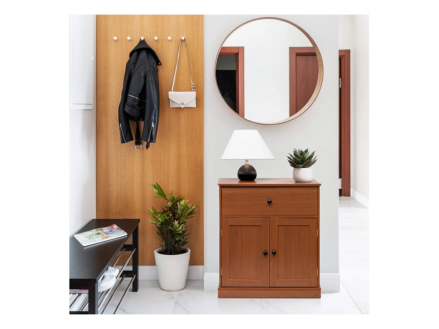 Armoire Polyvalente avec Tiroir 2 Portes Marron pour Salle de Bain Entrée Cuisine