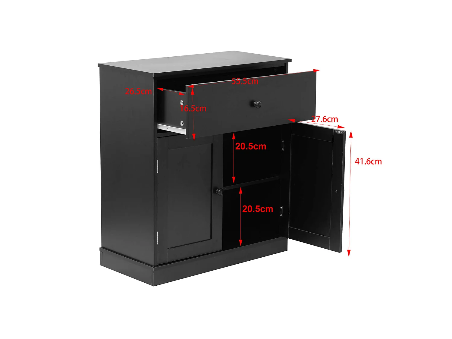 Meuble Bas Gain de Place avec Tiroir 2 Portes Noir Polyvalent