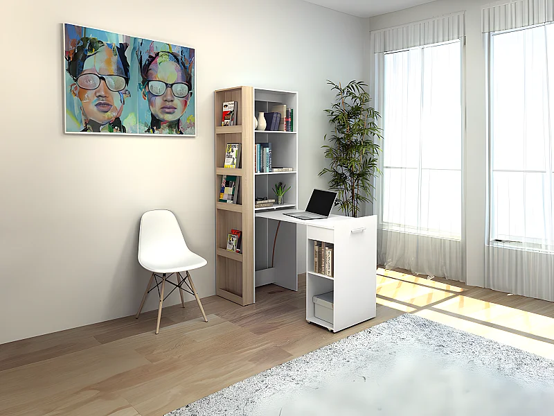 Libreria Furinno JAYA Design Semplice, Rovere Bianco E Tubi Acciaio Inox, 5 Ripiani, Dimensioni 60x29,5x75,7 Cm - Per Soggiorno O Camera - 2
