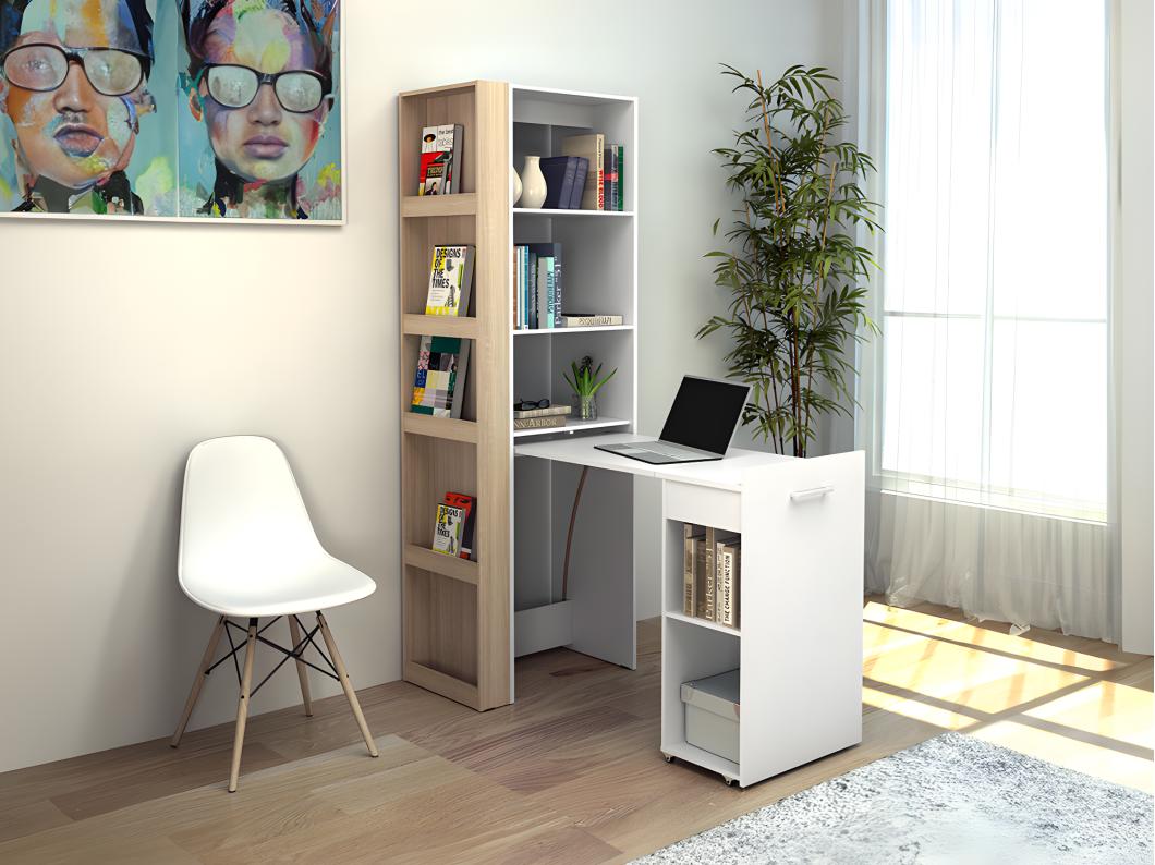 Bureau bibliothèque modulable - 10 niches - Coloris : Naturel et blanc - TUPELIO