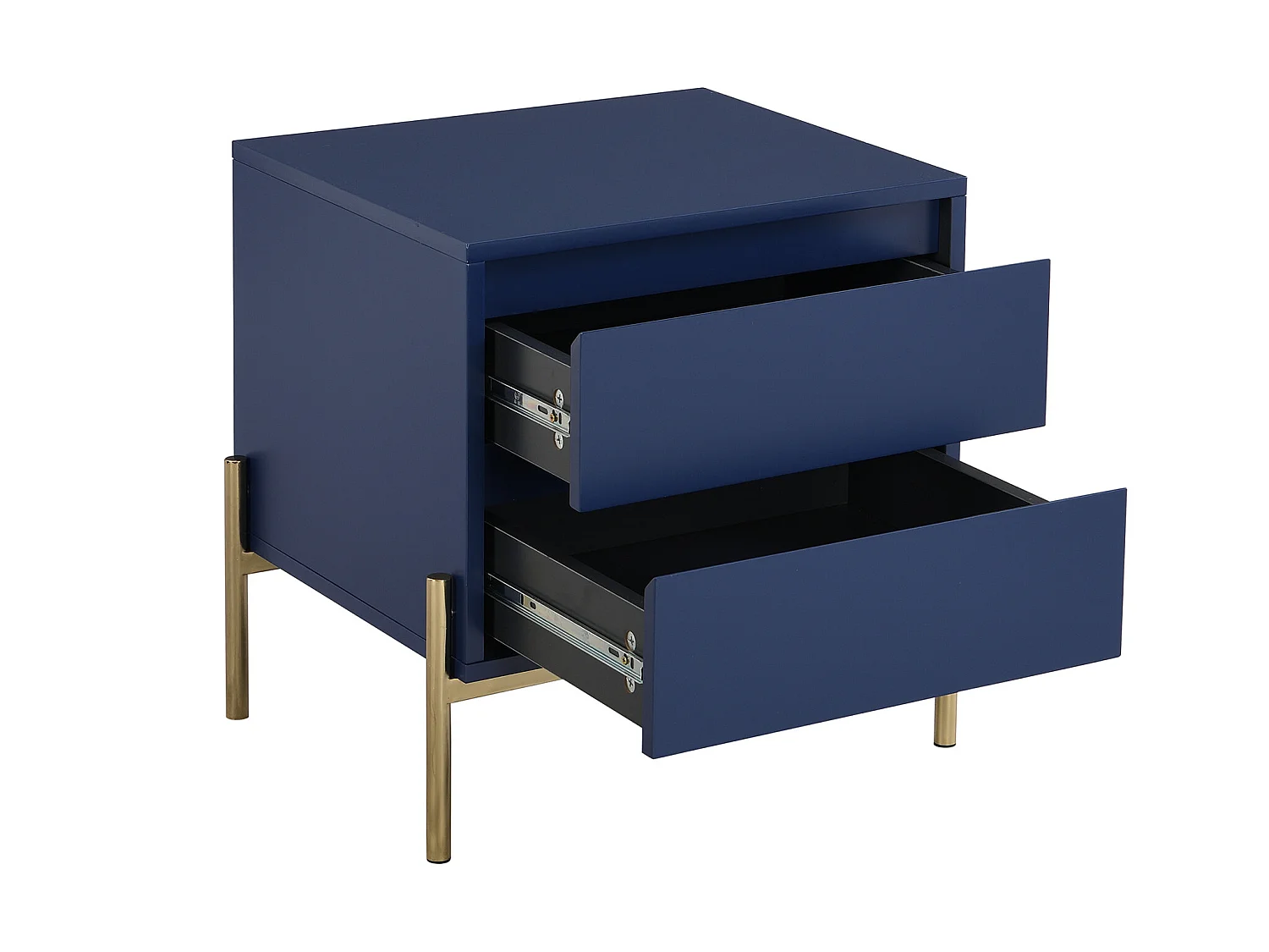 Lot de 2 tables de chevet avec 2 tiroirs - MDF et métal - Bleu laqué et doré - KORASA de Pascal Morabito