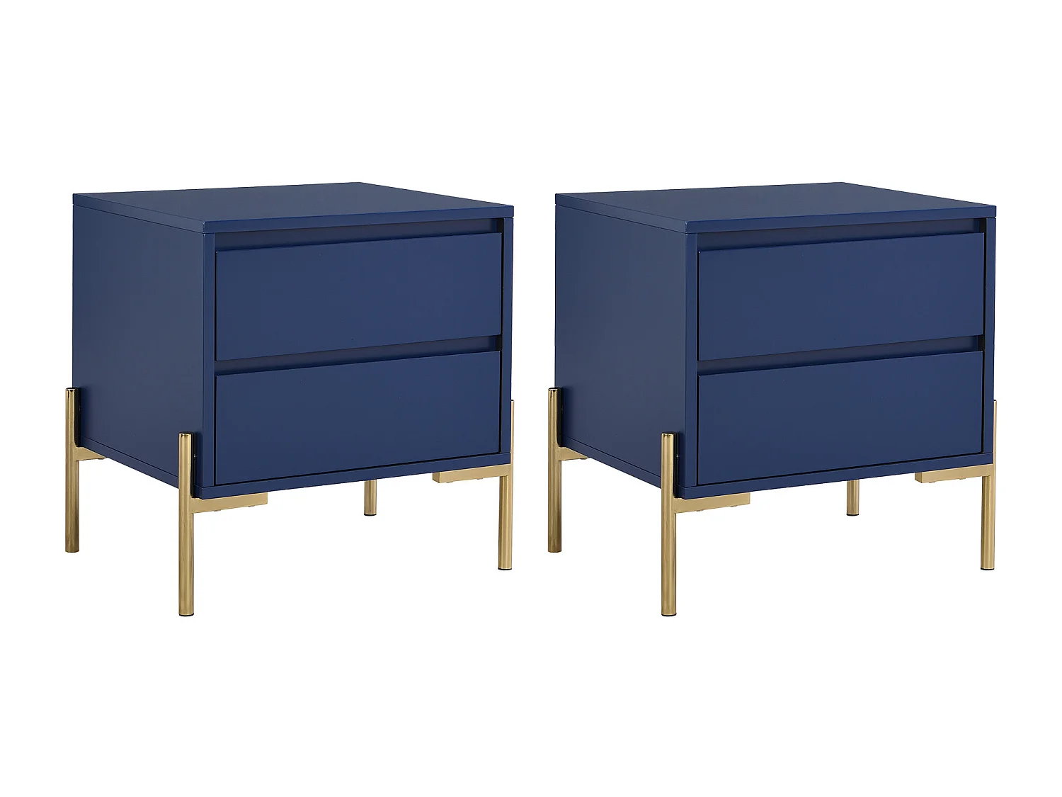 Lot de 2 tables de chevet avec 2 tiroirs - MDF et métal - Bleu laqué et doré - KORASA de Pascal Morabito