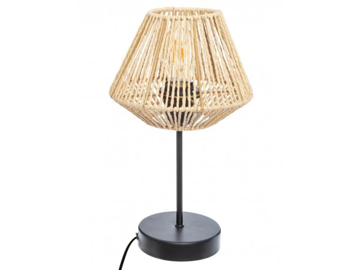 Lampe à poser, lampadaire droit coloris beige et métal coloris noir - D. 19,5  x H. 34 cm