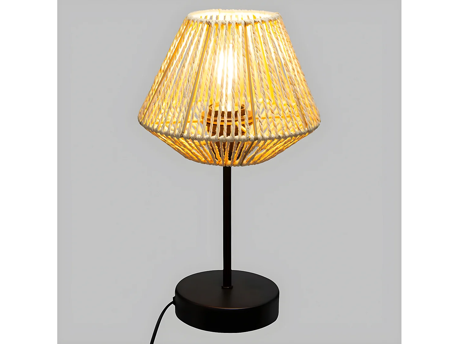 Lampe à poser, lampadaire droit coloris beige et métal coloris noir - D. 19,5  x H. 34 cm