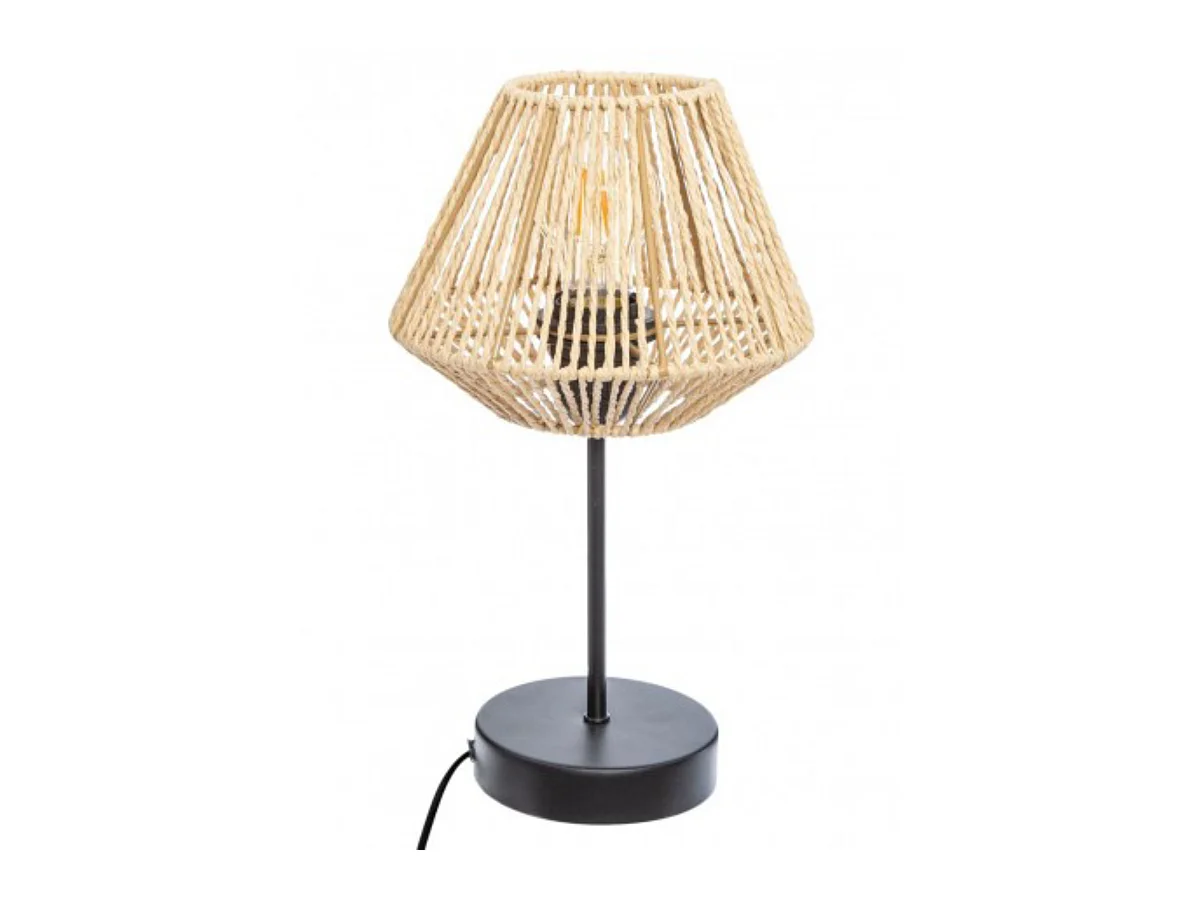 Lampe à poser, lampadaire droit coloris beige et métal coloris noir - D. 19,5  x H. 34 cm