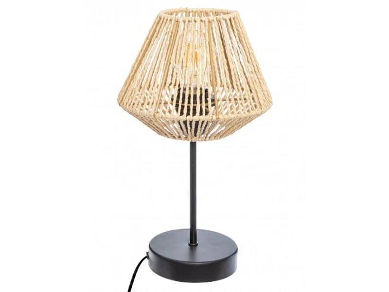 Lampe à poser, lampadaire droit coloris beige et métal coloris noir - D. 19,5  x H. 34 cm