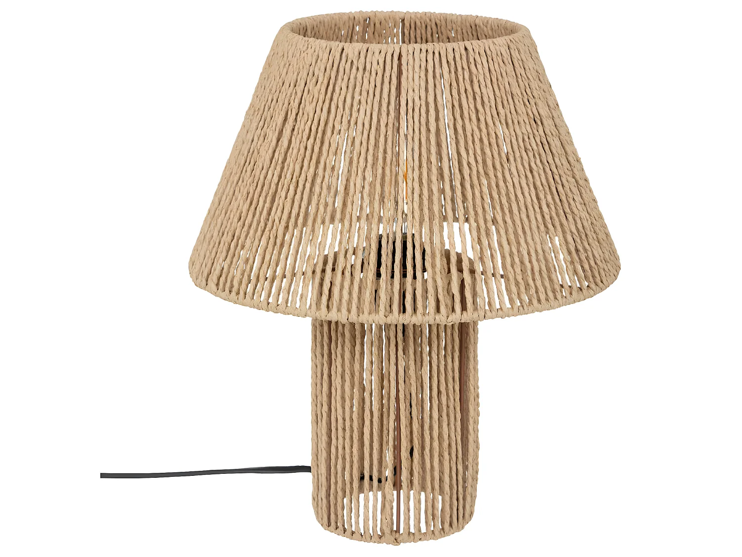 Lampe à poser, lampadaire droit coloris beige et métal coloris noir  - D. 32  x H. 38  cm