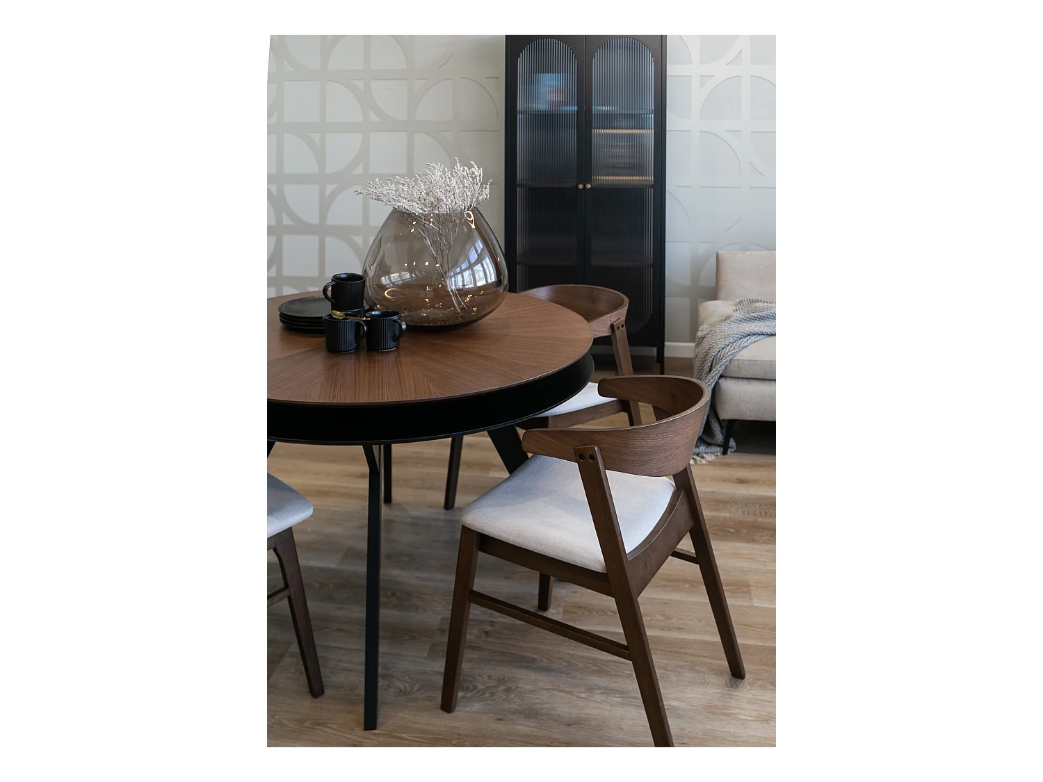 Houten stoel - walnoot/beige - PANIZE