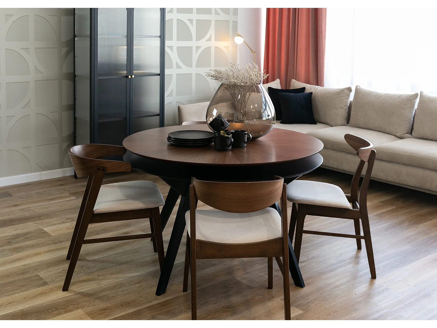 Holzstuhl - Walnuss/Beige - PANIZE