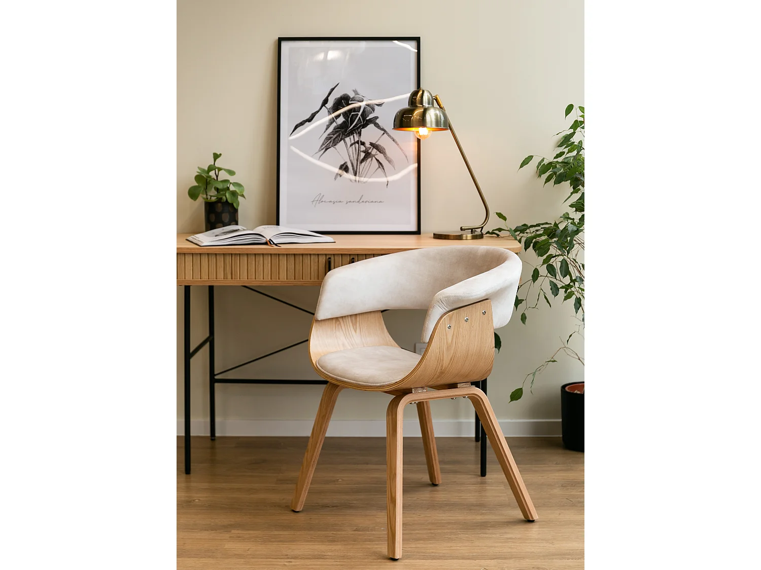 Chaise en bois velours beige/contreplaqué - MODUNKS