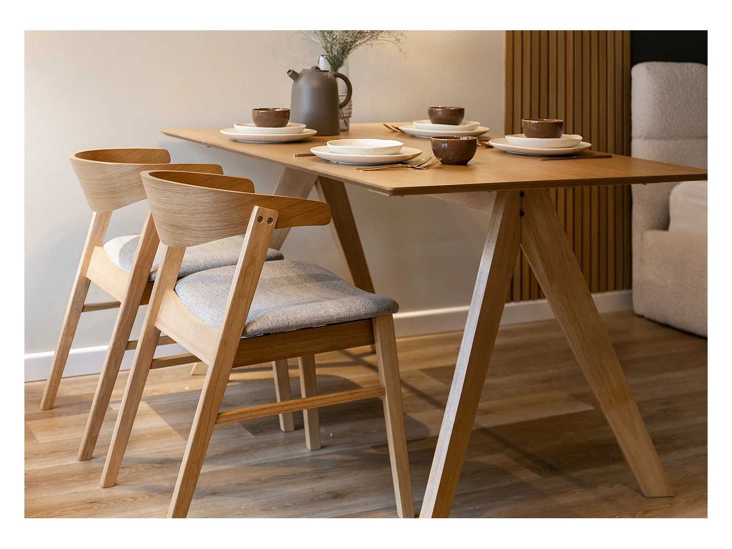 Silla de madera - roble natural/gris - PANIZE