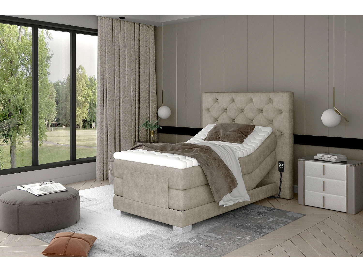 Box Spring Letto Chestic ESS (90x200)/Tessuto-Beige