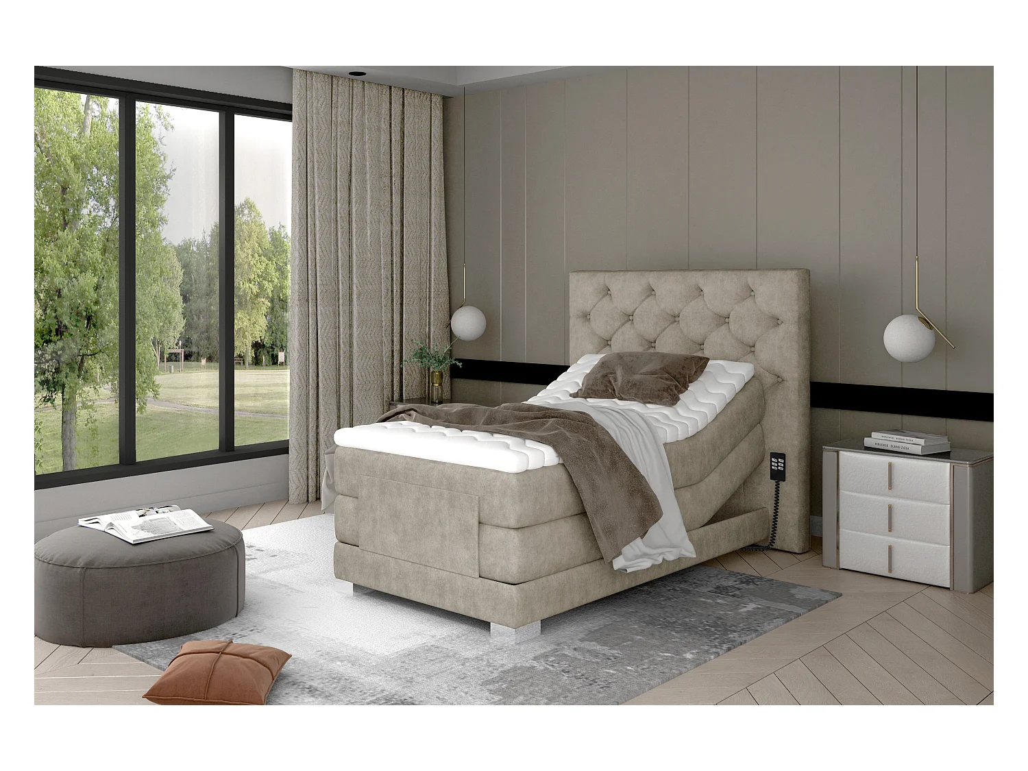 Boxspringbett Chestic ESS (90x200)/Stoff-Beige