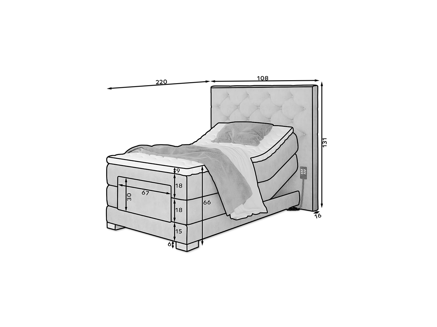 Box Spring Letto Chestic ESS (90x200)/Tessuto-Grigio