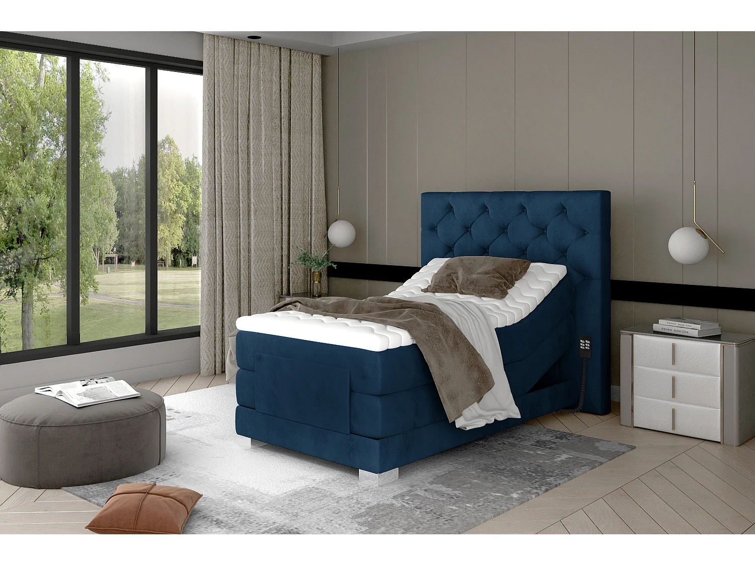 Boxspringbett Chestic ESS (90x200)/Stoff-Blau