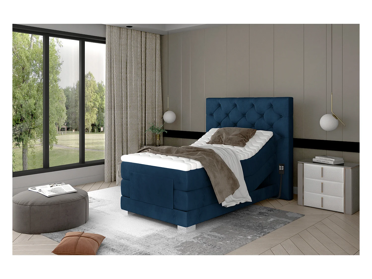 Box Spring Letto Chestic ESS (90x200)/Tessuto-Blu