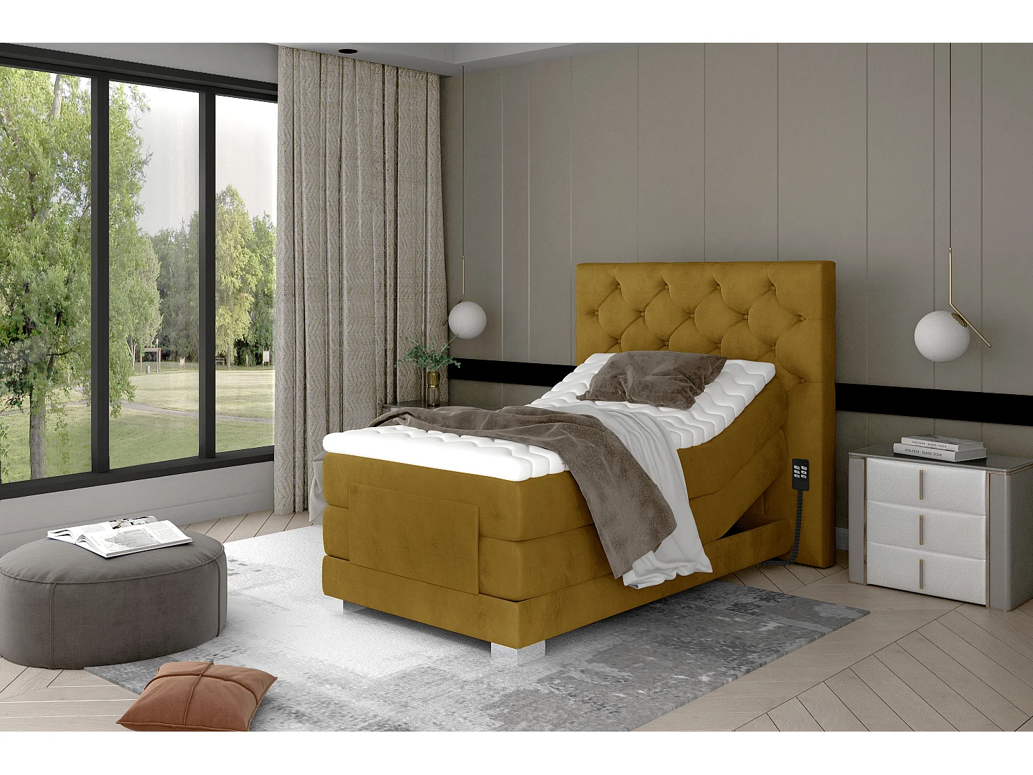 Box Spring Lit Chestic ESS (90x200)/Tissu-Jaune