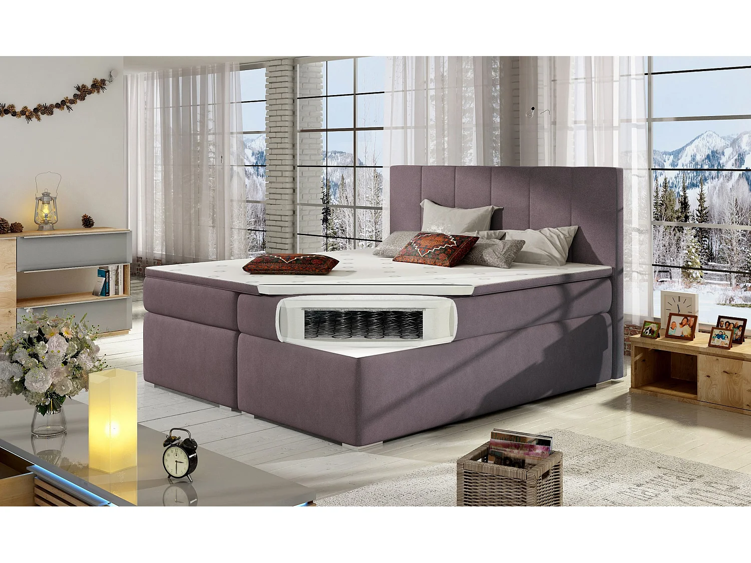 Box Spring Letto Sabine S (140x200)/Tessuto-Rosa