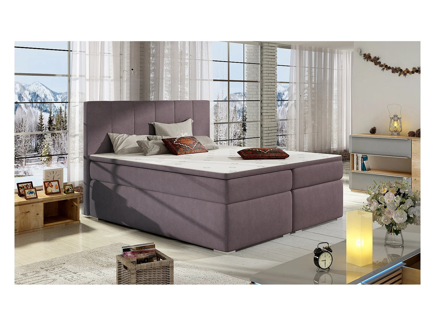 Box Spring Lit Sabine L (180x200)/Tissu-Rose