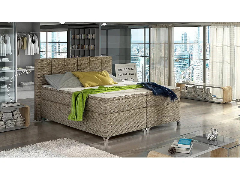 Box Spring Lit Lighton S (140x200)/Tissu-Beige