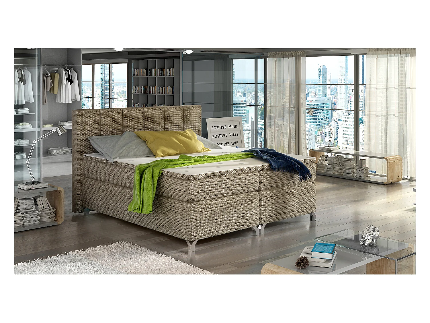 Boxspringbett Lighton S (140x200)/Stoff-Beige