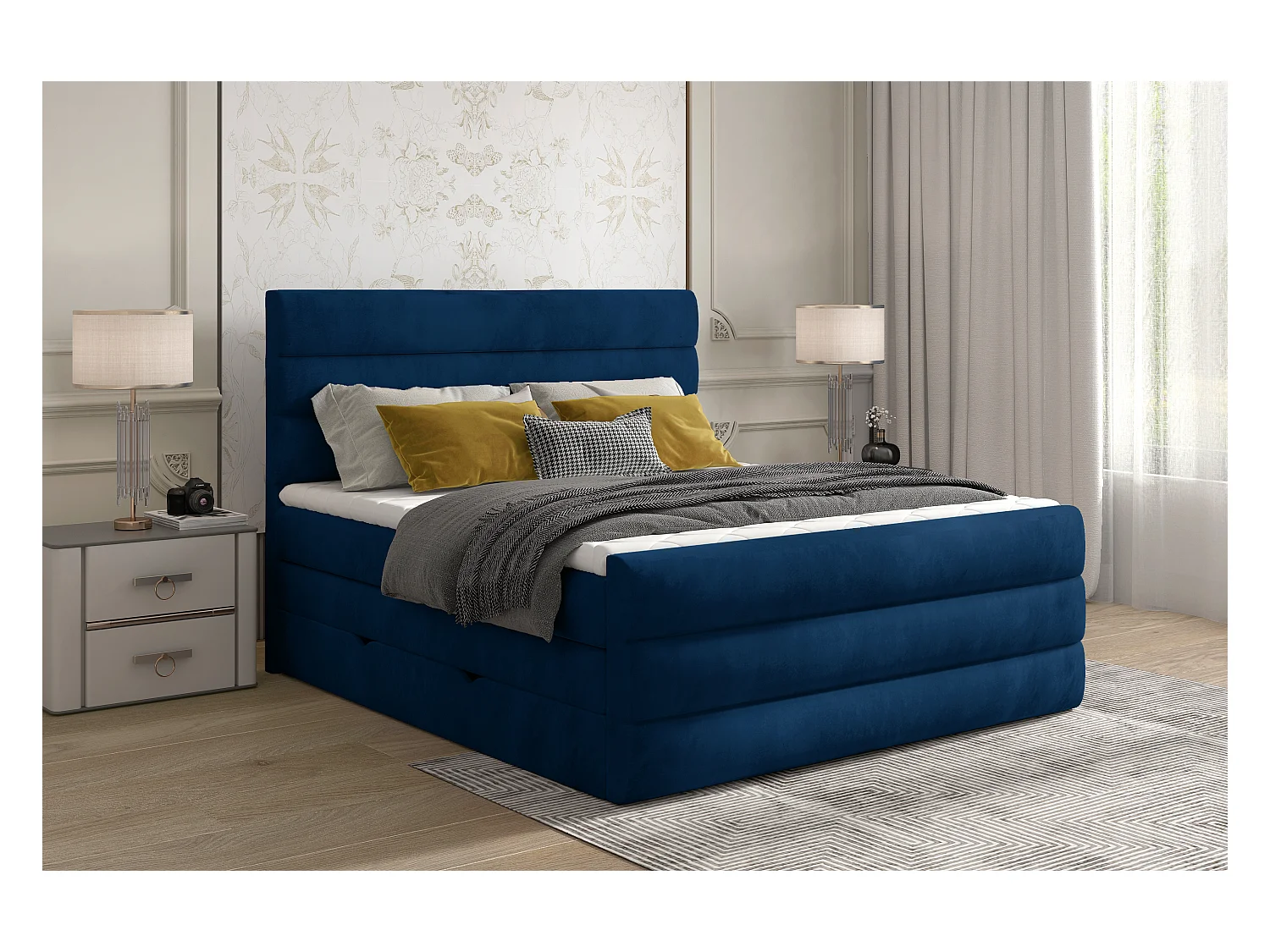 Box Spring Lit Nizze L (180x200)/Tissu-Bleu