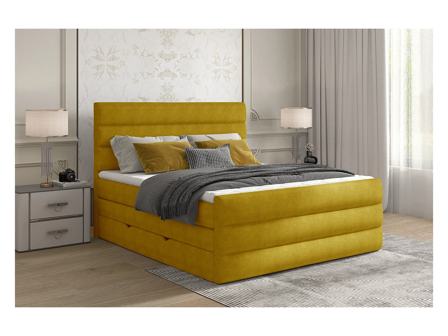 Box Spring Lit Nizze L (180x200)/Tissu-Jaune