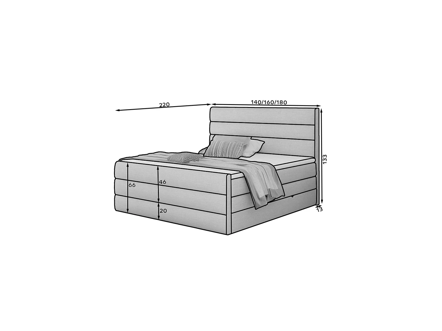 Box Spring Letto Nizze L (180x200)/Tessuto-Beige