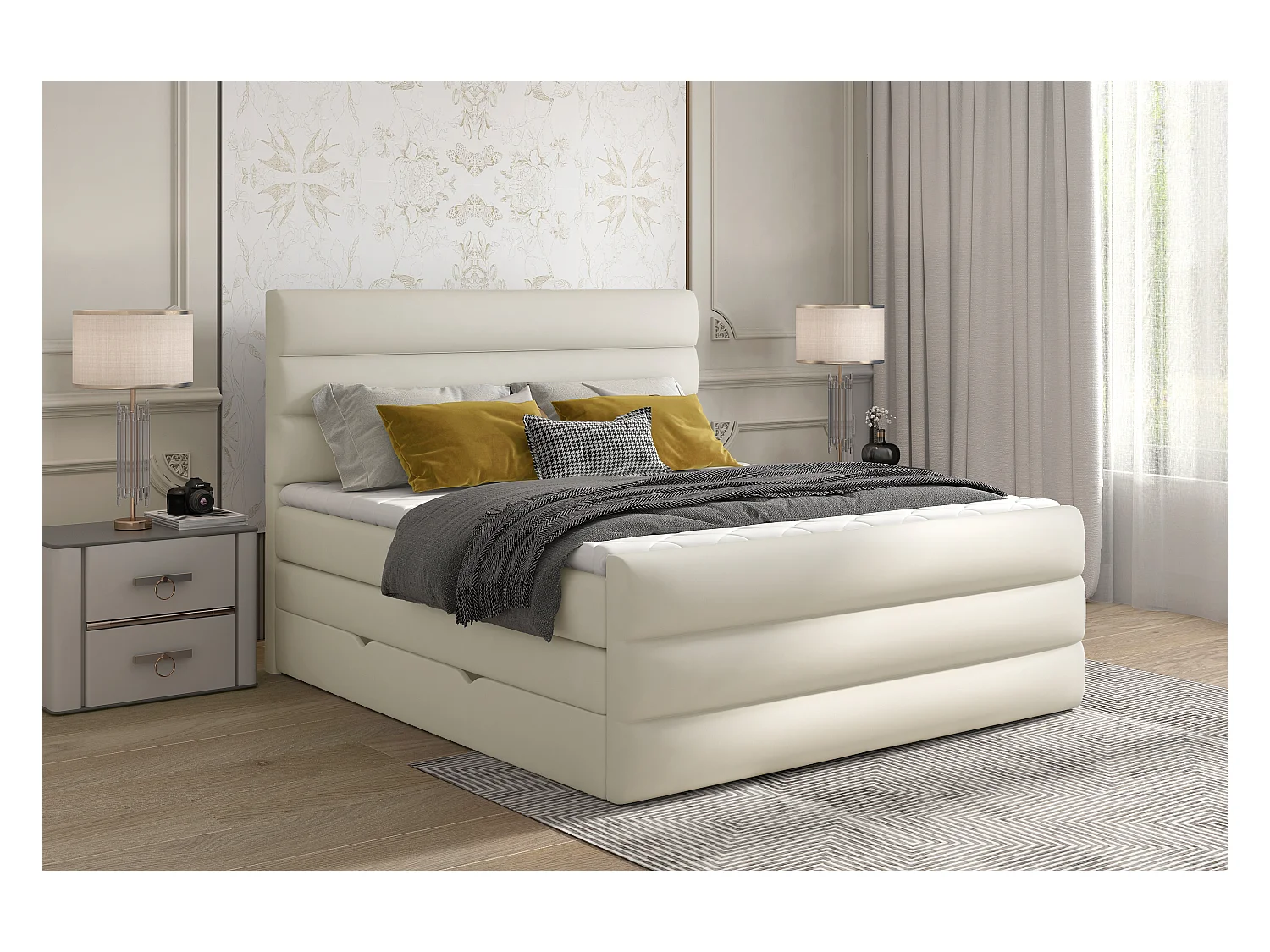 Boxspringbett Nizze L (180x200)/Stoff-Beige