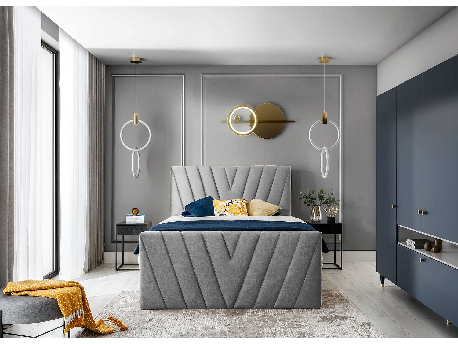 Boxspringbett  Twister L (180x200)/Stoff-Grau