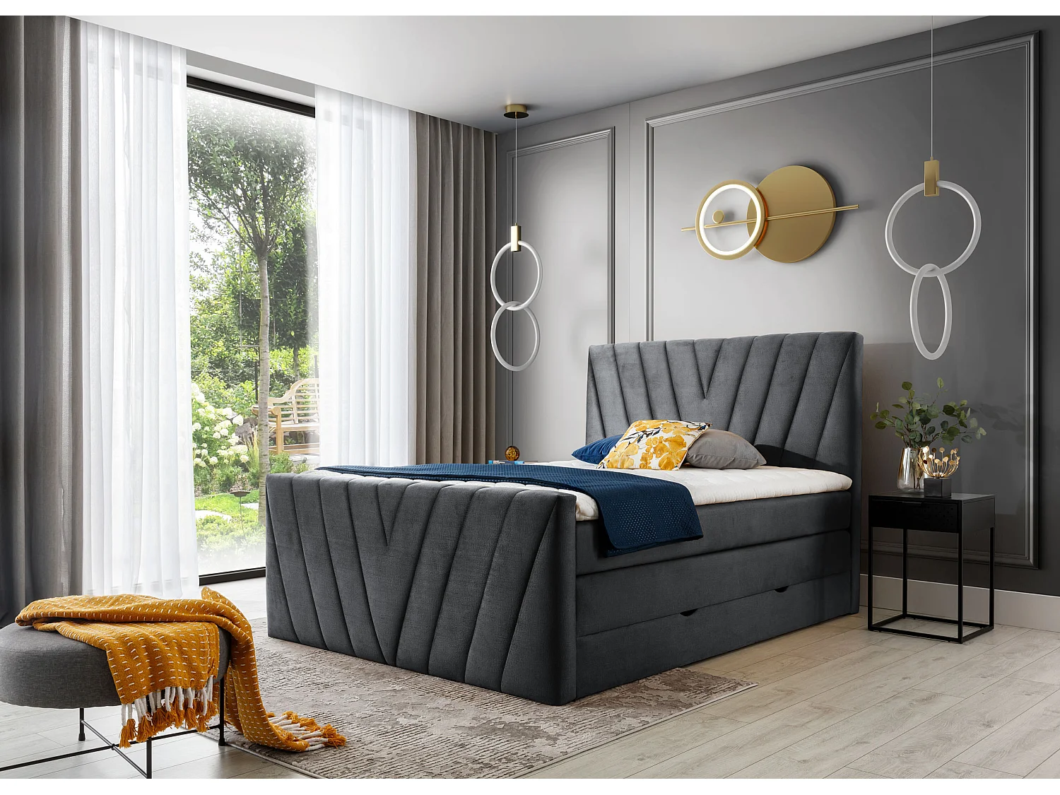 Boxspringbett  Twister L (180x200)/Stoff-Grau