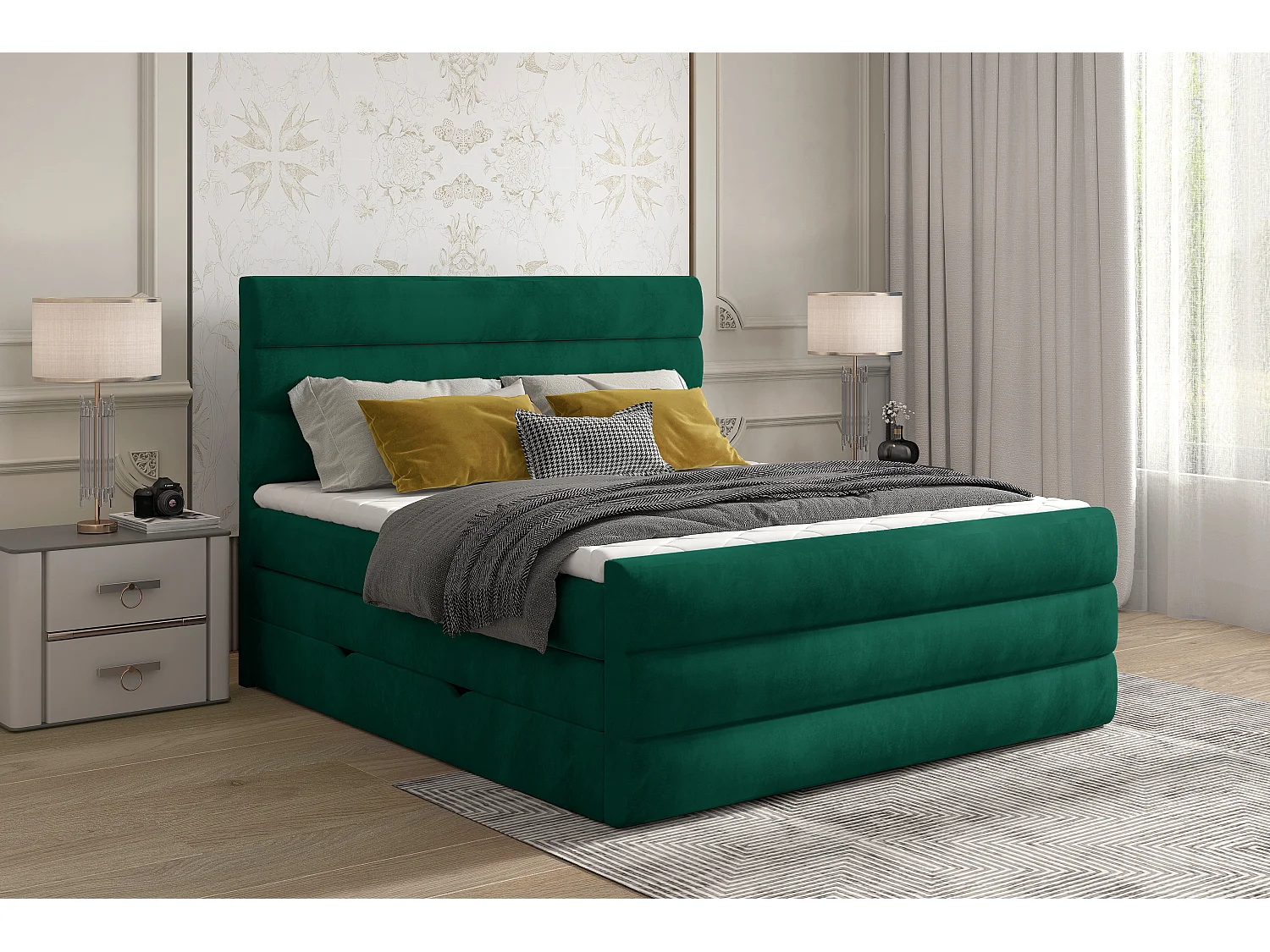 Box Spring Letto Nizze S (140x200)/Tessuto-Verde