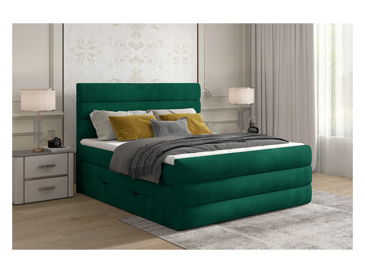 Box Spring Letto Nizze S (140x200)/Tessuto-Verde