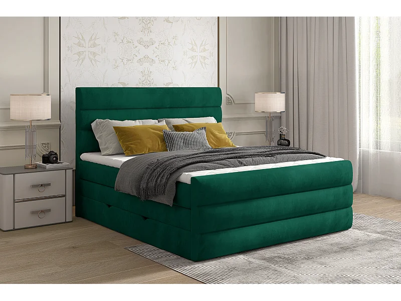 Box Spring Letto Nizze M (160x200)/Tessuto-Verde