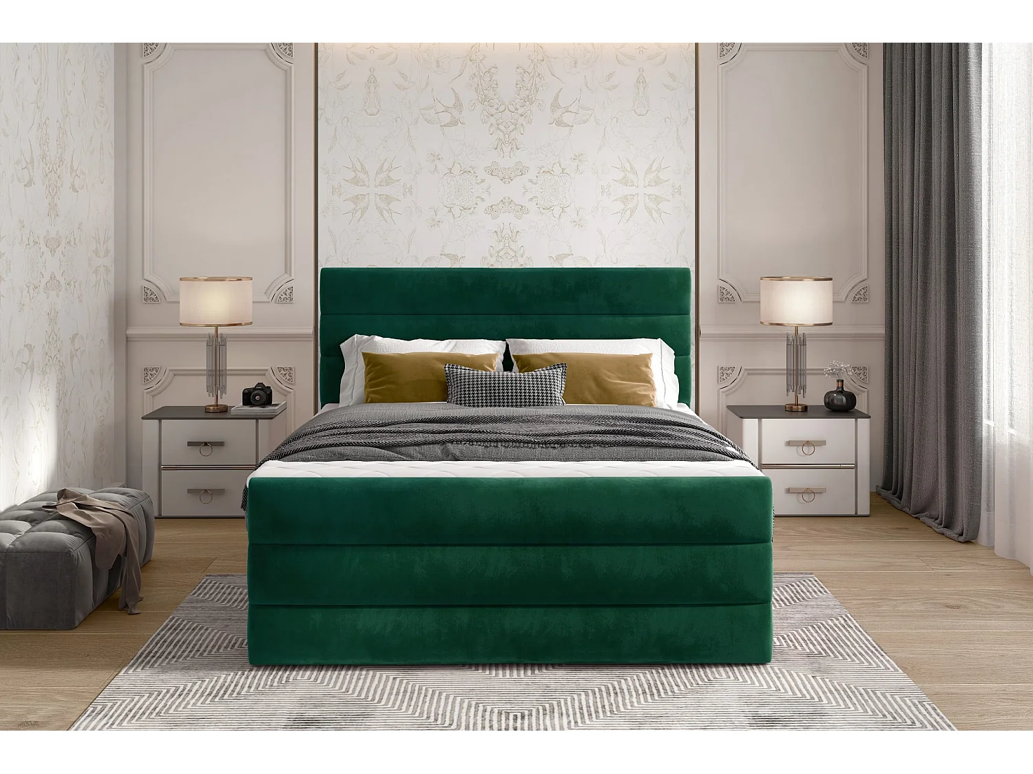 Boxspringbett Nizze M (160x200)/Stoff-Grün