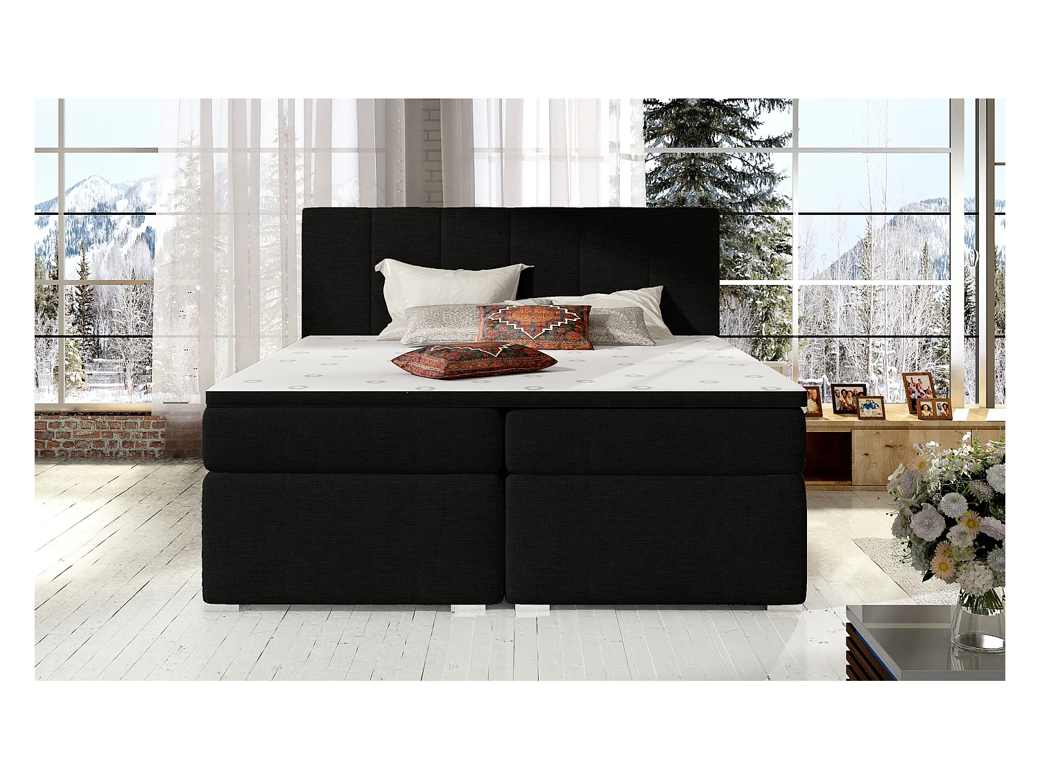 Box Spring Lit Sabine M (160x200)/Tissu-Noir